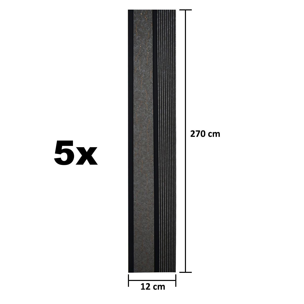 Set 5 panouri decorative, riflaj, polimer rigid, Naimeed D5485, 270x12x1cm, Gri