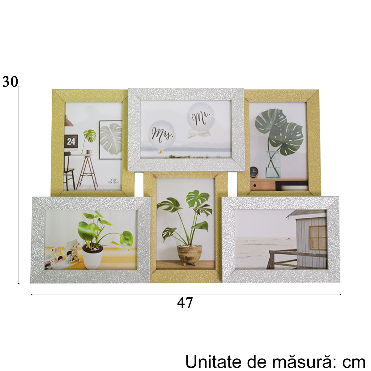 Rama foto, 6 poze, Naimeed D4592GS, Auriu si argintiu