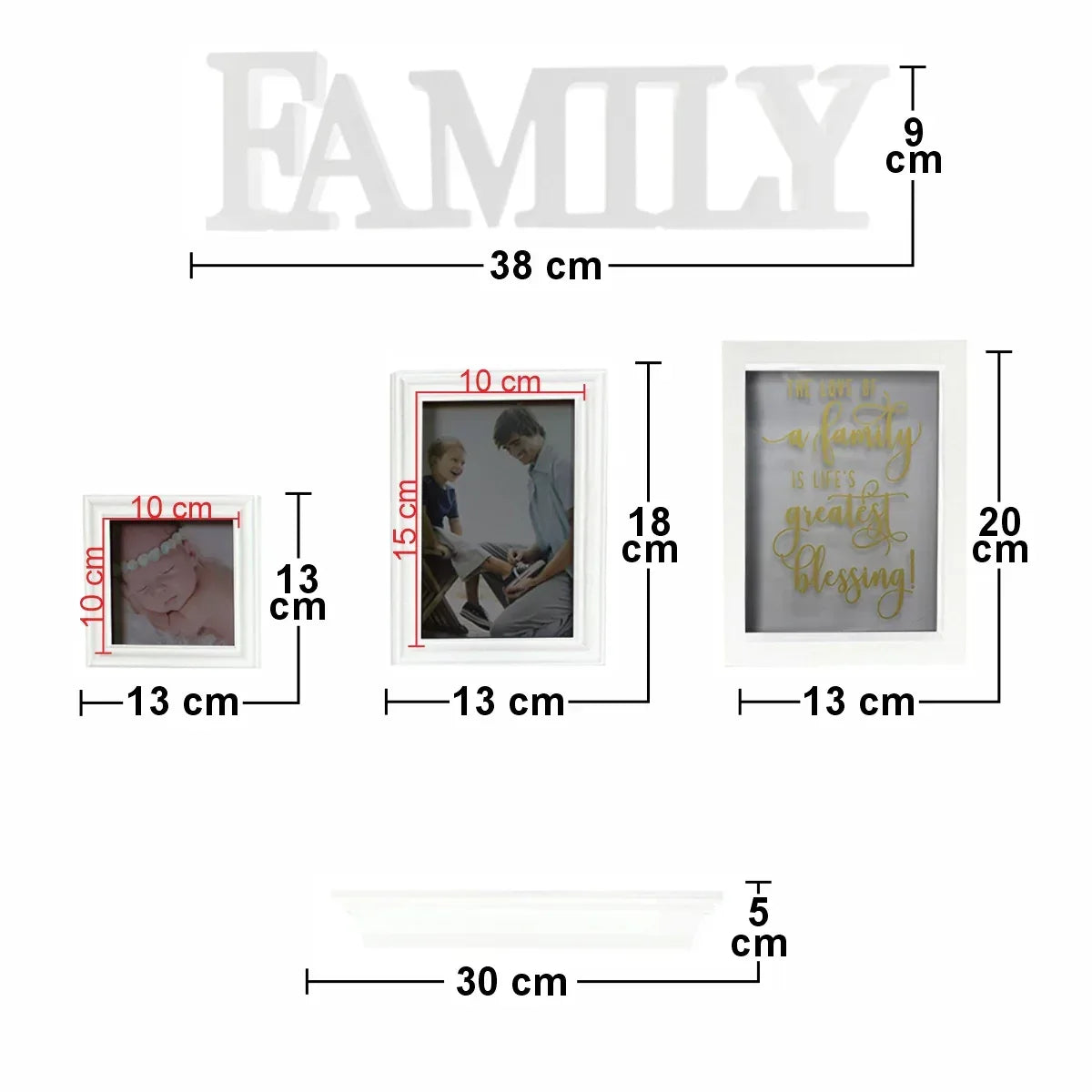 Set 2 rame foto, Naimeed D4596W, 1 polita si 2 ornamente, Alb - 221.ro