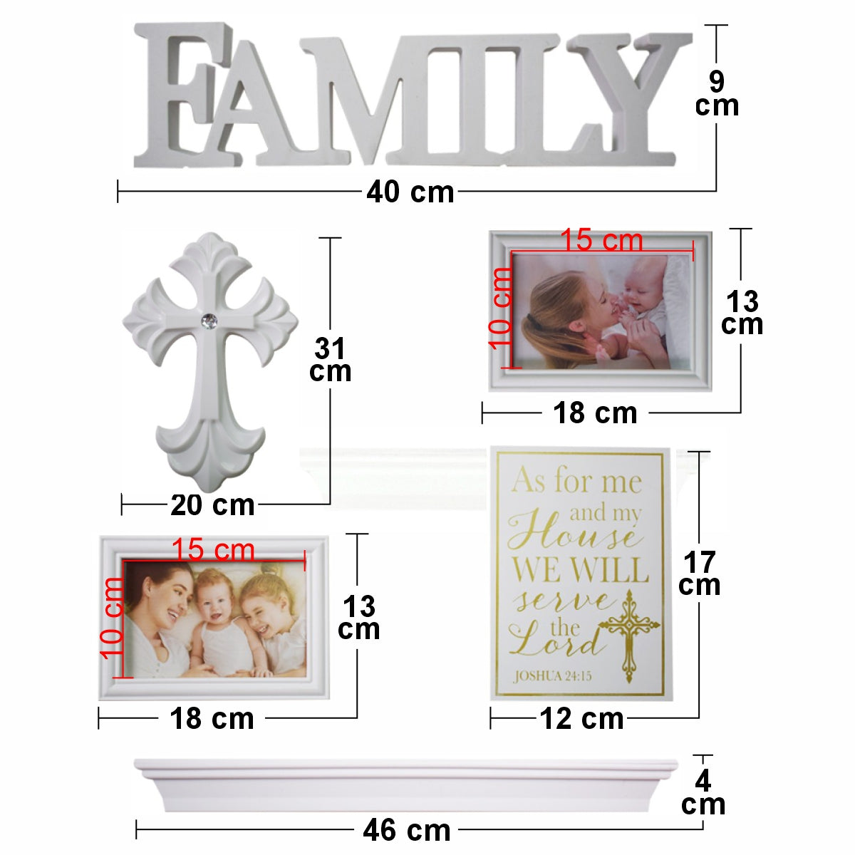 Set 2 rame foto, Naimeed D4598W, 1 polita si 3 ornamente, Alb