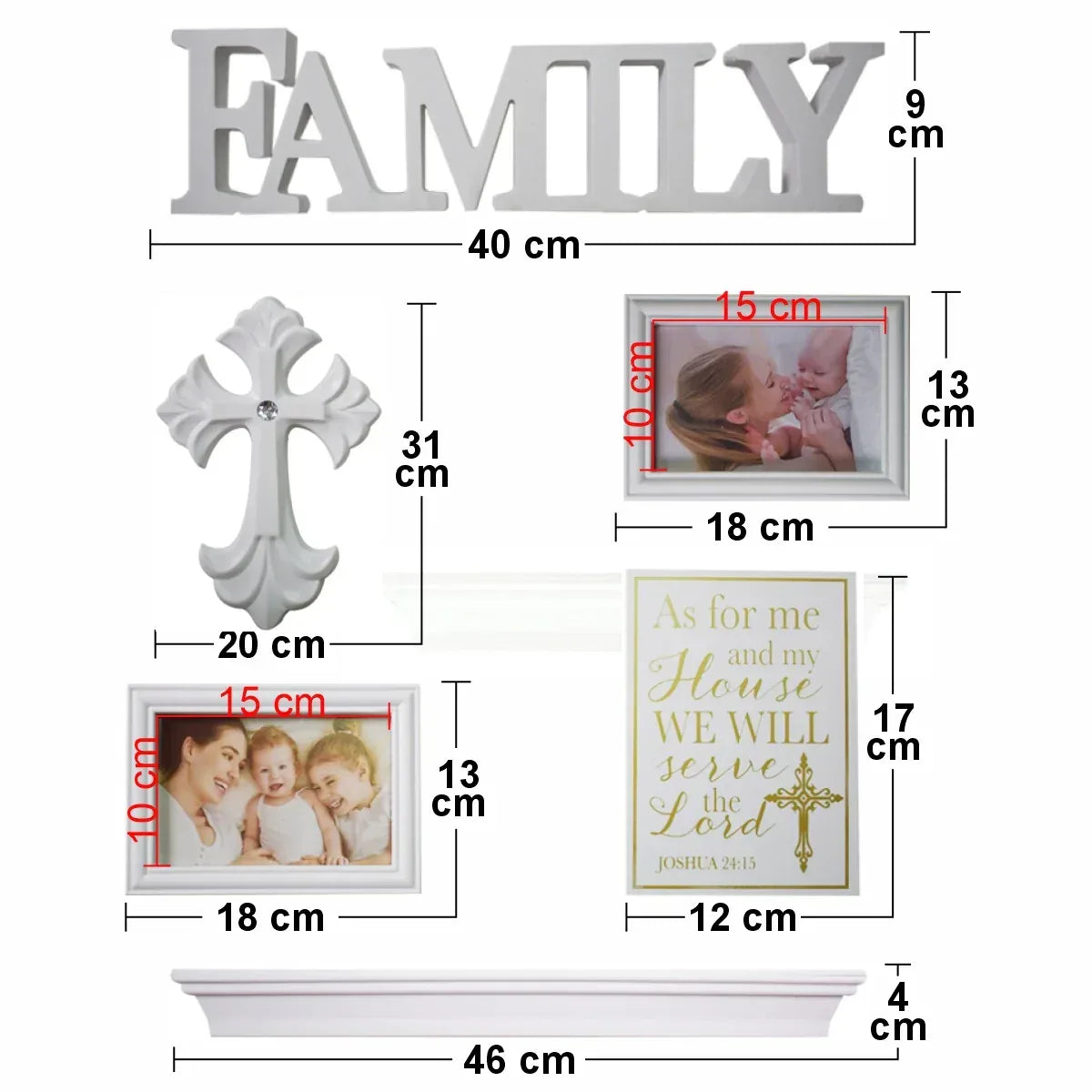 Set 2 rame foto, Naimeed D4598W, 1 polita si 3 ornamente, Alb - 221.ro
