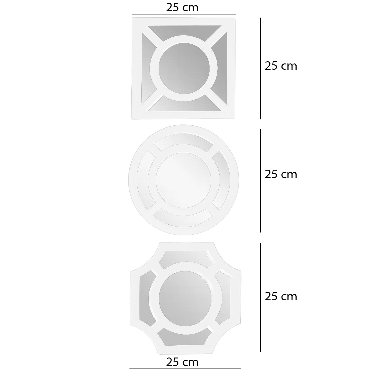 Set 3 Oglinzi Decorative de Perete, Naimeed D4616W, Alb, 25x2.5x25 cm