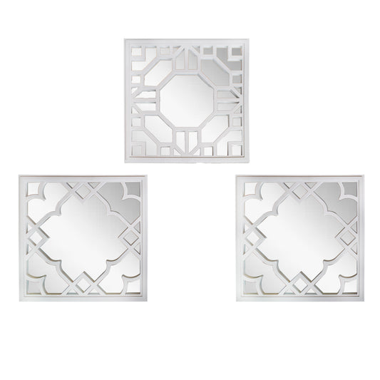 Set 3 Oglinzi Decorative de Perete, Naimeed D4617W, Alb, 25.5x2.5x25.5 cm