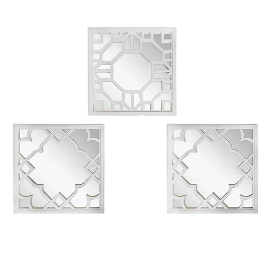 Set 3 Oglinzi Decorative de Perete, Naimeed D4617W, Alb, 25.5x2.5x25.5 cm - 221.ro