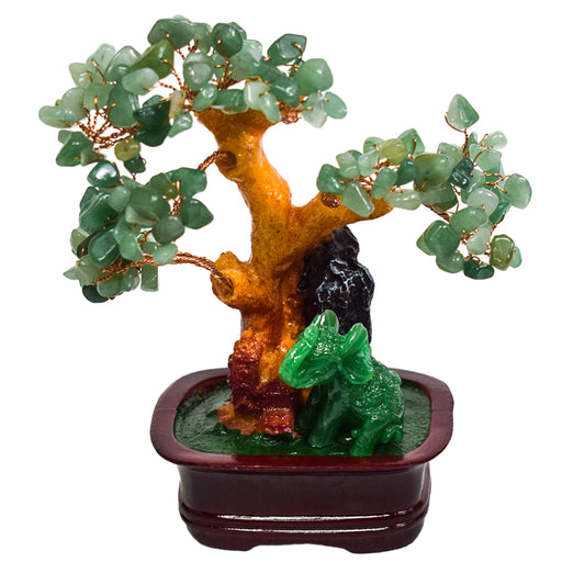 Copacel Feng Shui cu Pietre de Aventurin, Suport Ceramic, Naimeed, D4623-Verde, Inaltime 16cm