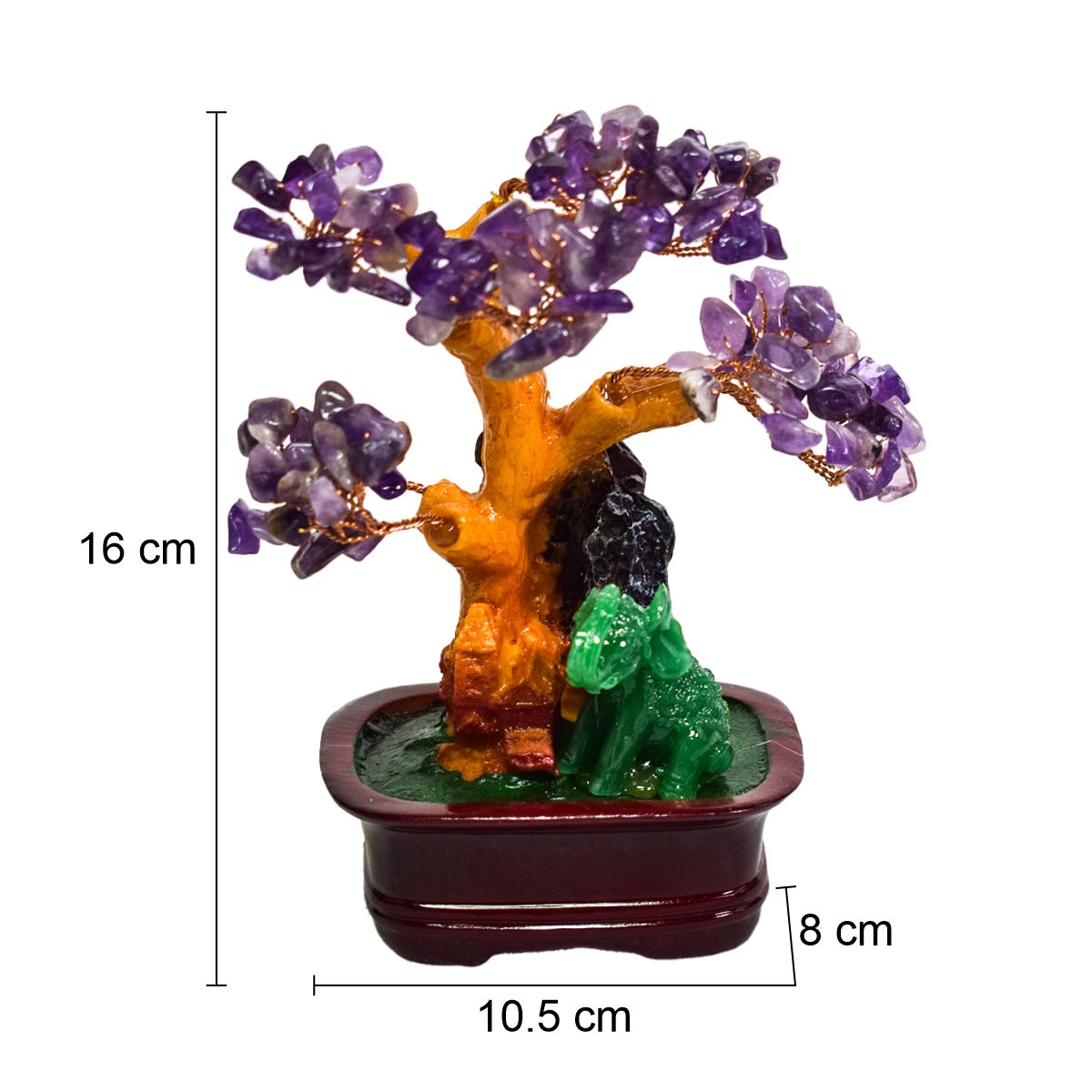 Copac Feng Shui cu Pietre Semipretioase de Ametist, Suport Ceramic, Naimeed D4623-Mov, Inaltime 16cm