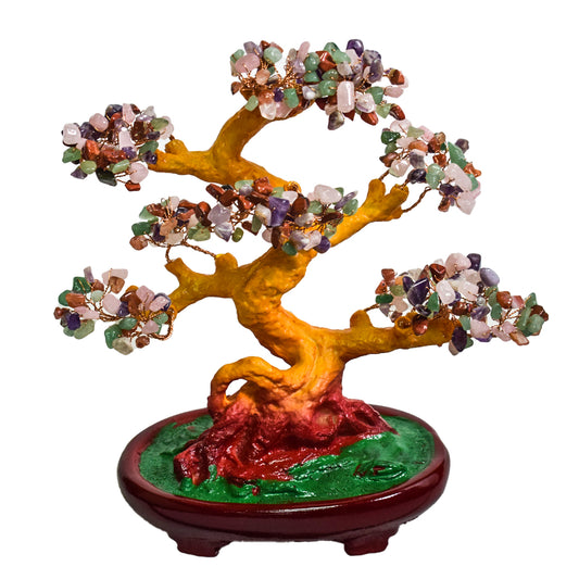 Copac Feng Shui cu Pietre Semipretioase, Suport Ceramic, Naimeed D4624-Multicolor, Inaltime 27cm
