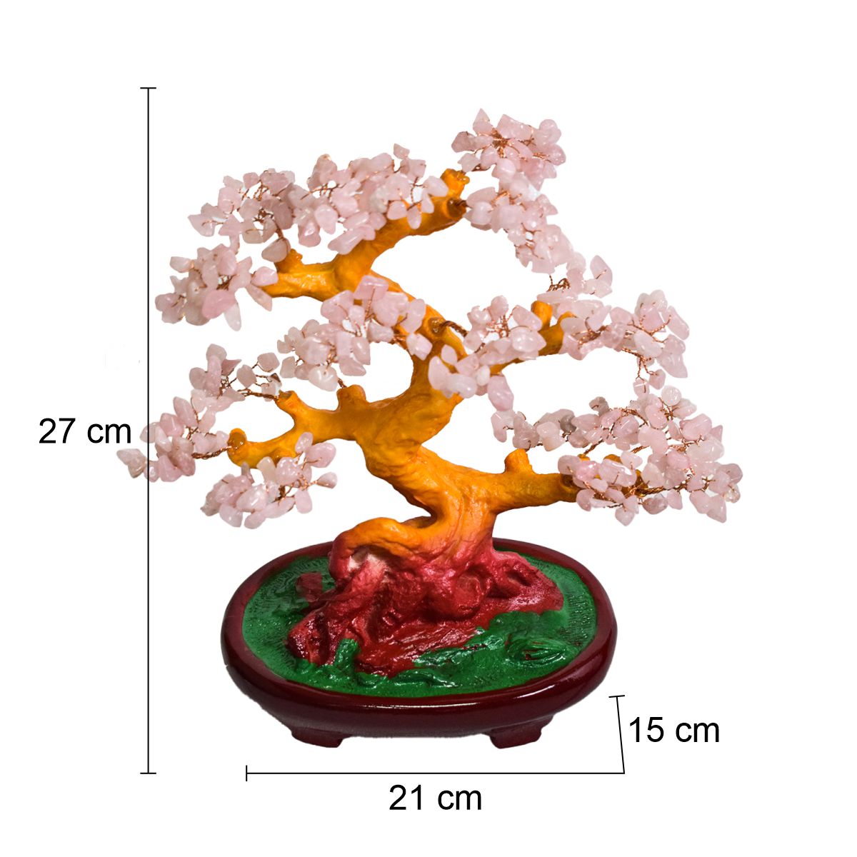 Copac Feng Shui cu Pietre Semipretioase de Cuart Roz, Suport Ceramic, Naimeed D4624-Roz, Inaltime 27cm