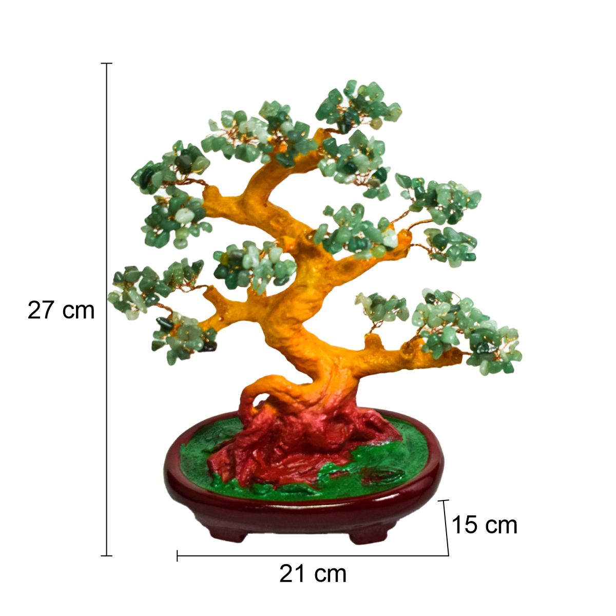 Copacel Feng Shui cu Pietre de Aventurin, Suport Ceramic, Naimeed, D4624-Verde, Inaltime 27cm