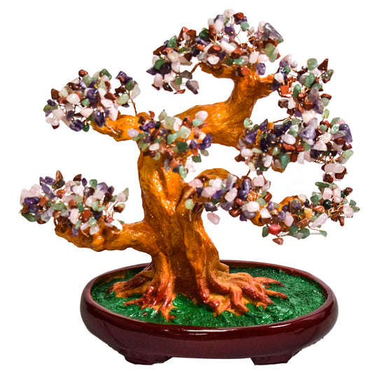 Copac Feng Shui cu Pietre Semipretioase, Suport Ceramic, Naimeed D4625-Multicolor, Inaltime 30cm