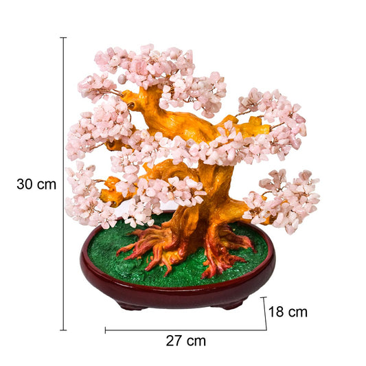 Copac Feng Shui cu Pietre Semipretioase de Cuart Roz, Suport Ceramic, Naimeed D4625-Roz, Inaltime 30cm