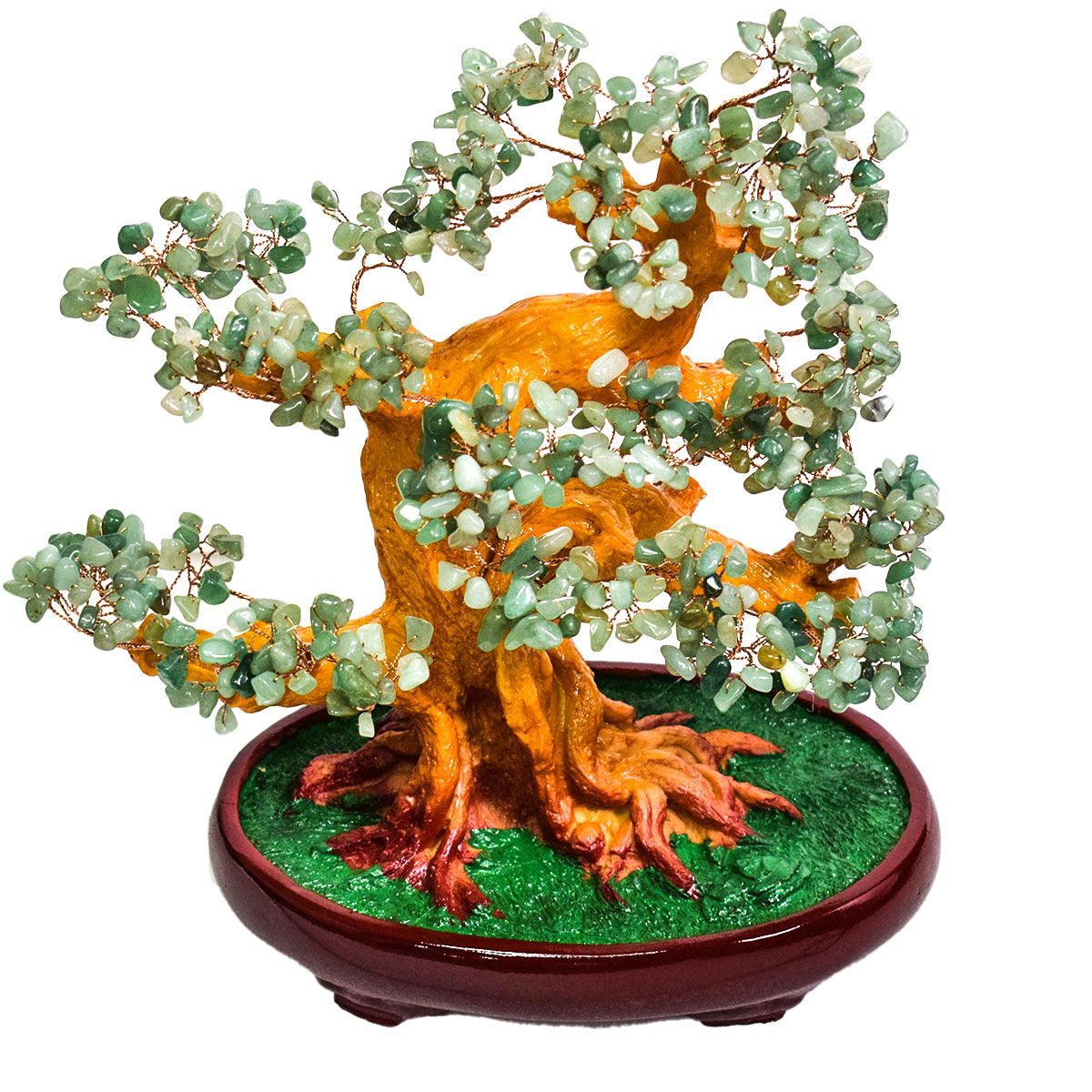 Copacel Feng Shui cu Pietre de Aventurin, Suport Ceramic, Naimeed, D4625-Verde, Inaltime 30cm