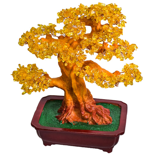 Copac Feng Shui cu Pietre Semipretioase de Citrin, Suport Ceramic, Naimeed D4626-Galben, Inaltime 37cm