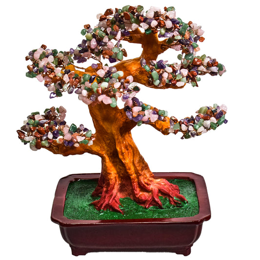 Copac Feng Shui cu Pietre Semipretioase, Suport Ceramic, Naimeed D4626-Multicolor, Inaltime 37cm