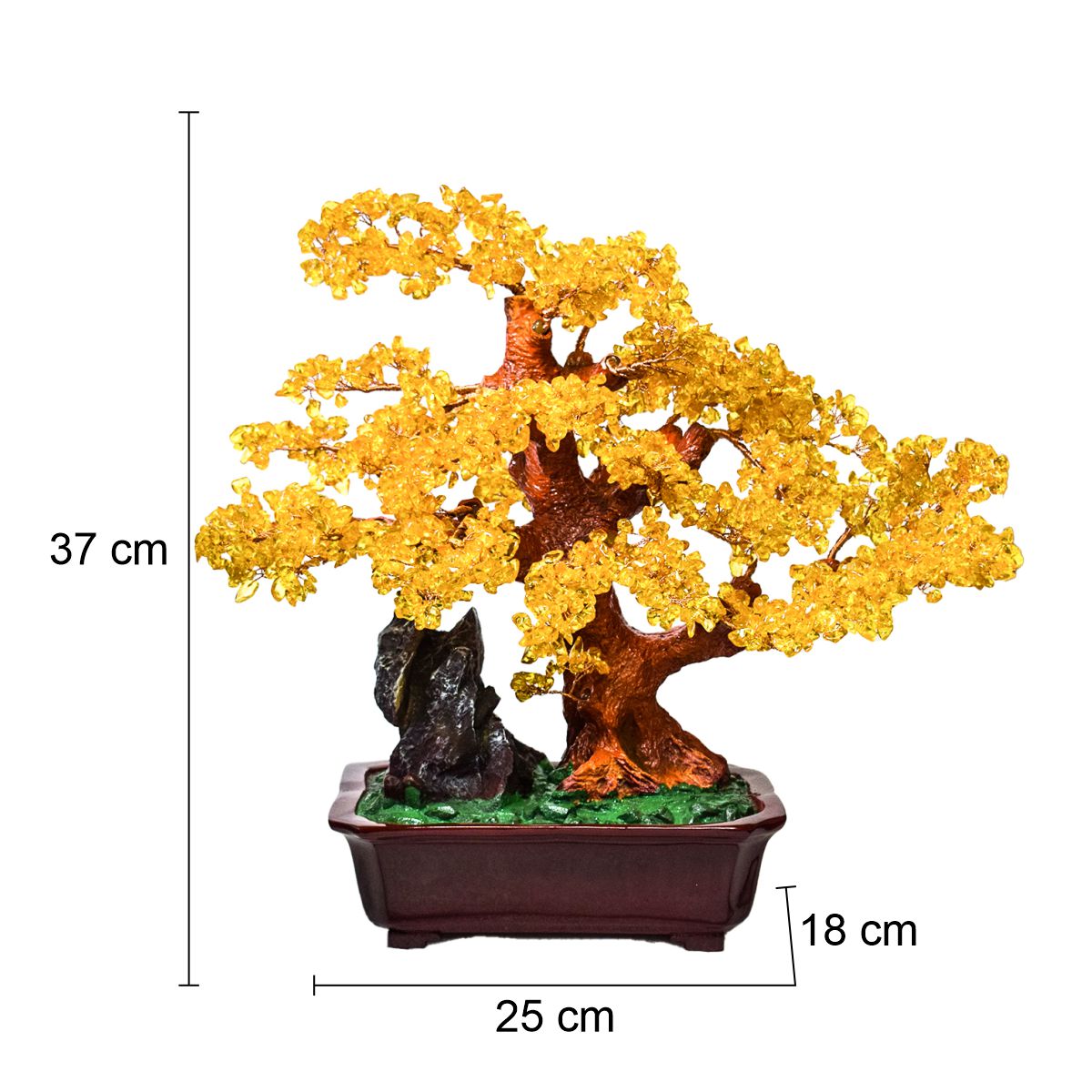 Copac Feng Shui cu Pietre Semipretioase de Citrin, Suport Ceramic, Naimeed D4626-Galben, Inaltime 37cm