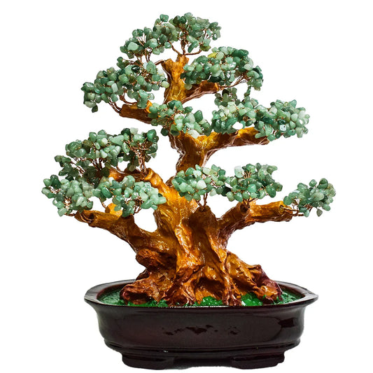 Copacel Feng Shui cu Pietre de Aventurin, Suport Ceramic, Naimeed, D4627-Verde, Inaltime 37cm - 221.ro