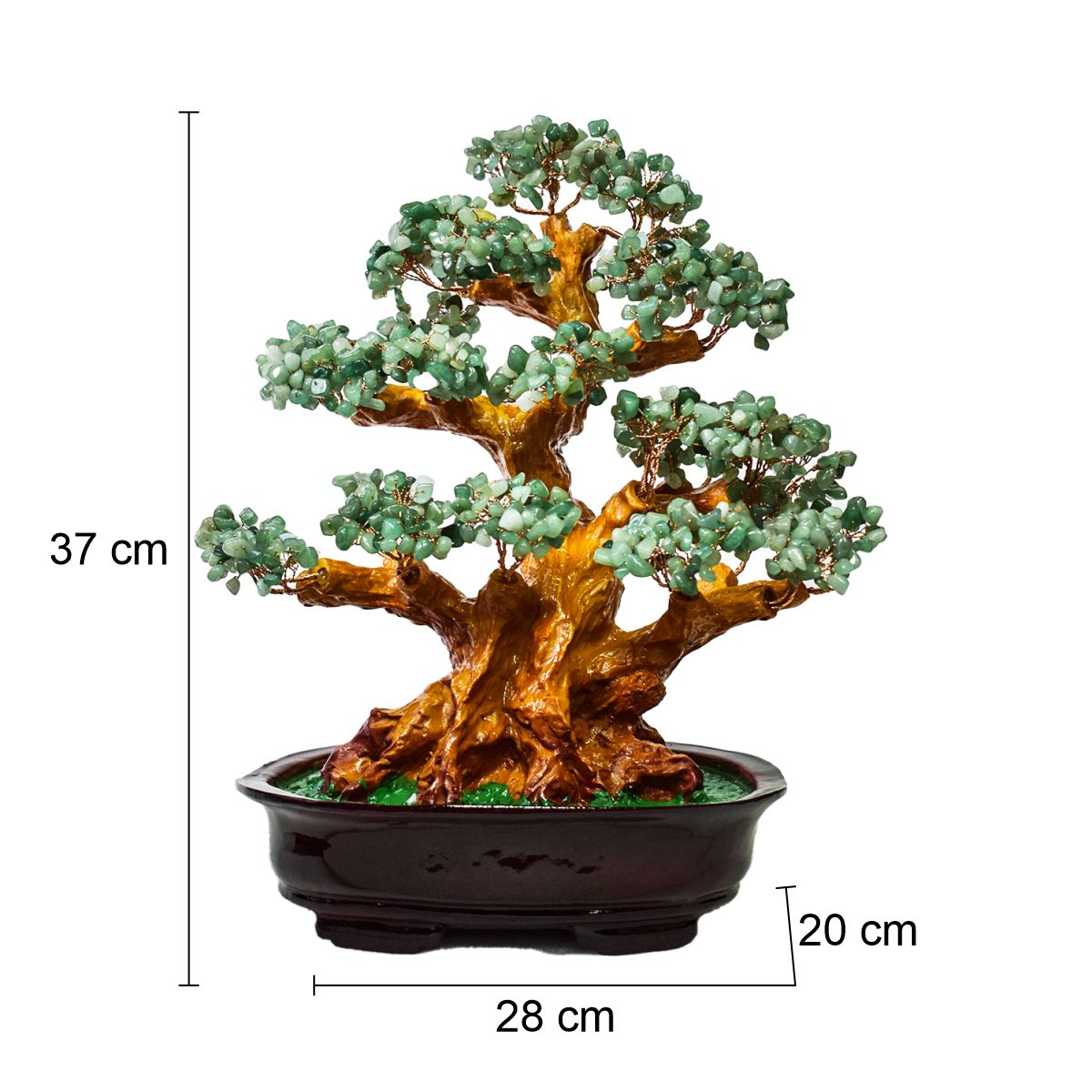 Copacel Feng Shui cu Pietre de Aventurin, Suport Ceramic, Naimeed, D4627-Verde, Inaltime 37cm