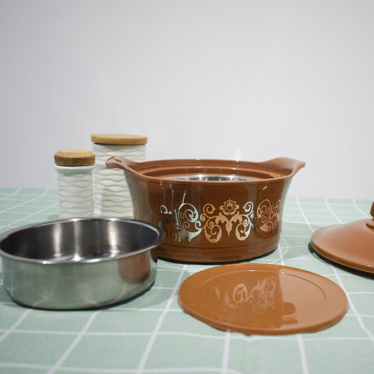 Caserola termica, set 5 piese, interior din inox, Naimeed D4794, Maro