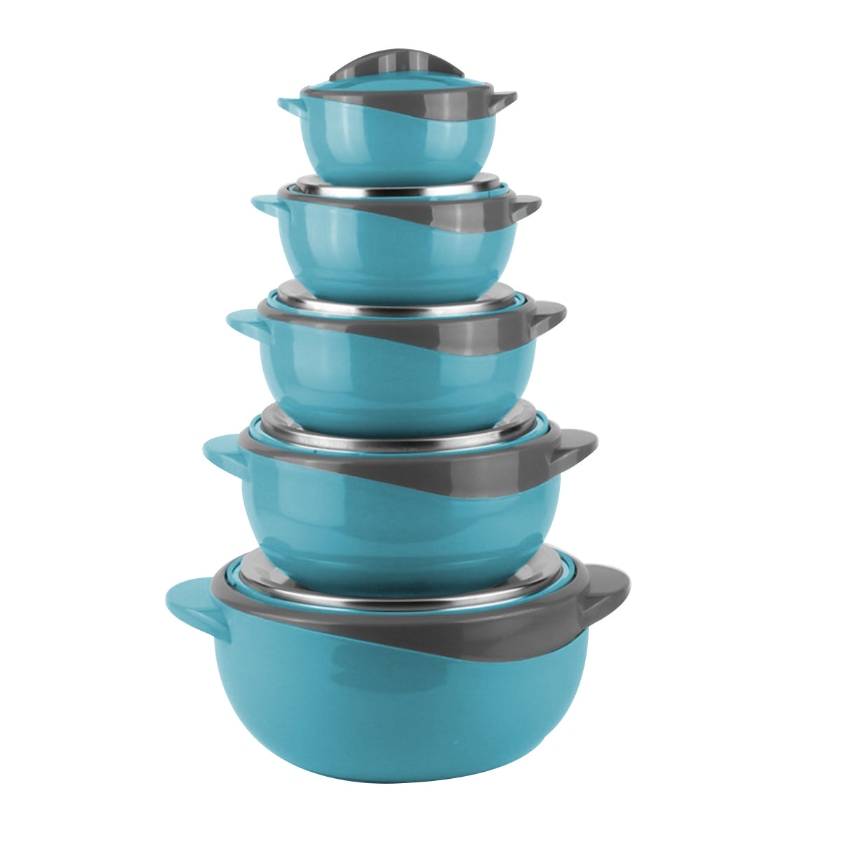 Caserola termica, set 5 piese, interior din inox, Naimeed D4795, Albastru