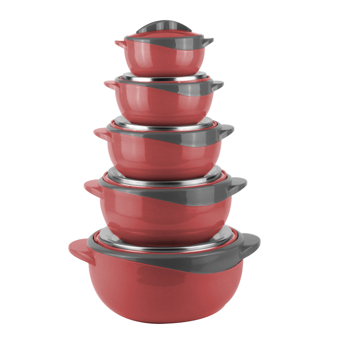Caserola termica, set 5 piese, interior din inox, Naimeed D4795, Rosu