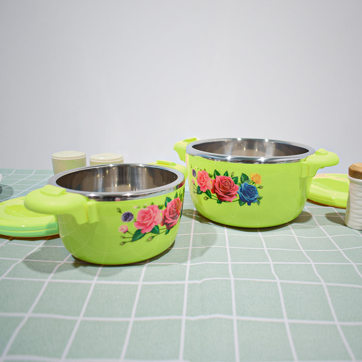 Caserola termica, set 4 piese, cu interior din inox, Naimeed D4798, Verde