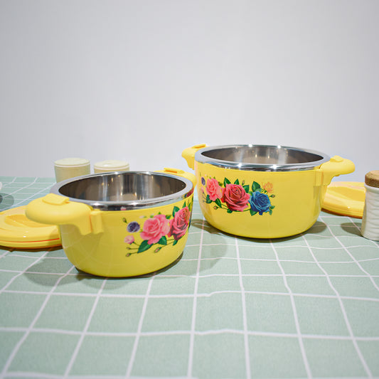 Caserola termica, set 5 piese, cu interior din inox, Naimeed D4799, Galben