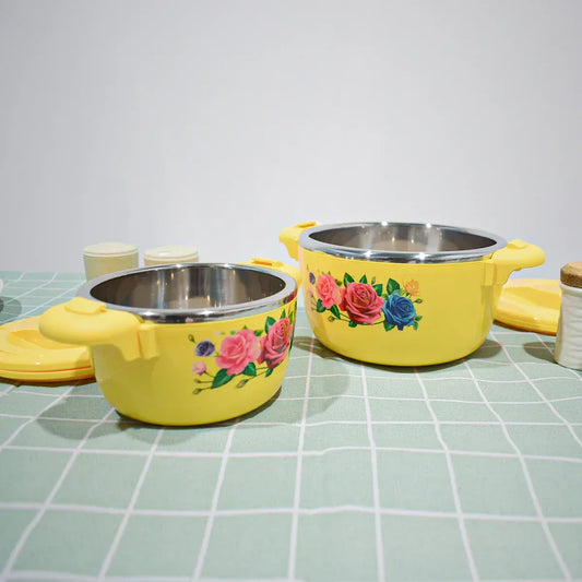 Caserola termica, set 5 piese, cu interior din inox, Naimeed D4799, Galben - 221.ro