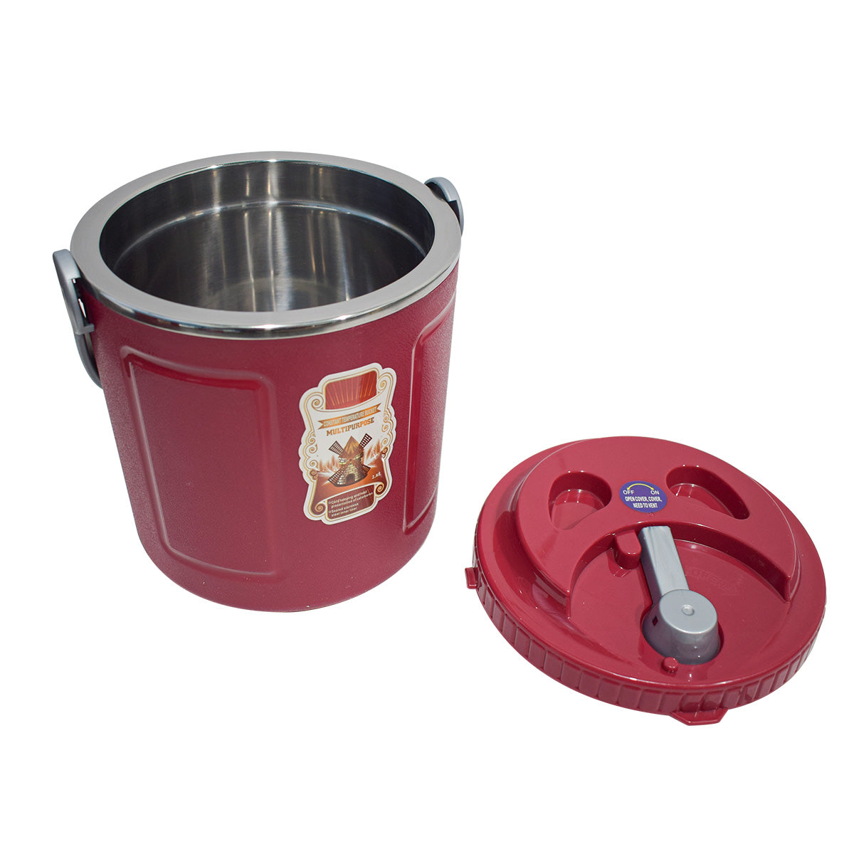 Caserola termica, set 3 piese, cu interior din inox, Naimeed D4803, Rosu
