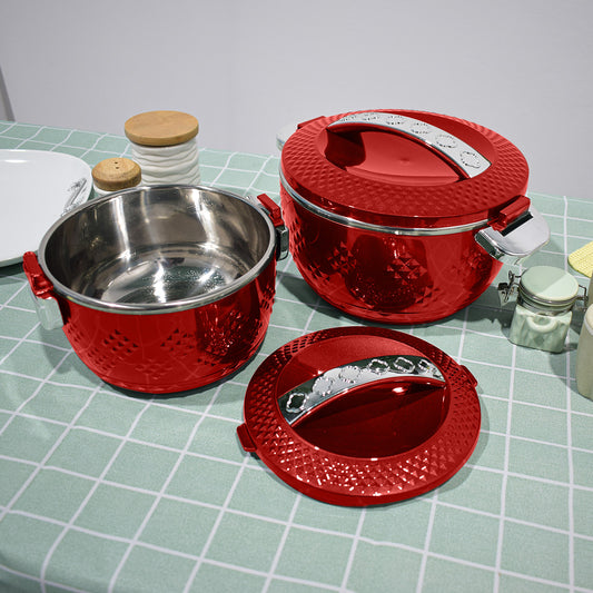 Caserola termica, set 3 piese, cu interior din inox, Naimeed D4811, Rosu