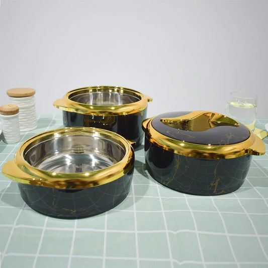 Caserola termica, set 3 piese, cu interior din inox, Naimeed D4813, Negru - 221.ro