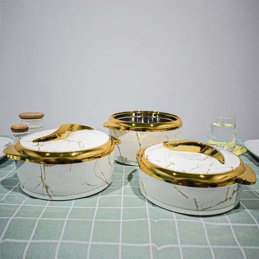 Caserola termica, set 3 piese, cu interior din inox, Naimeed D4814, Alb