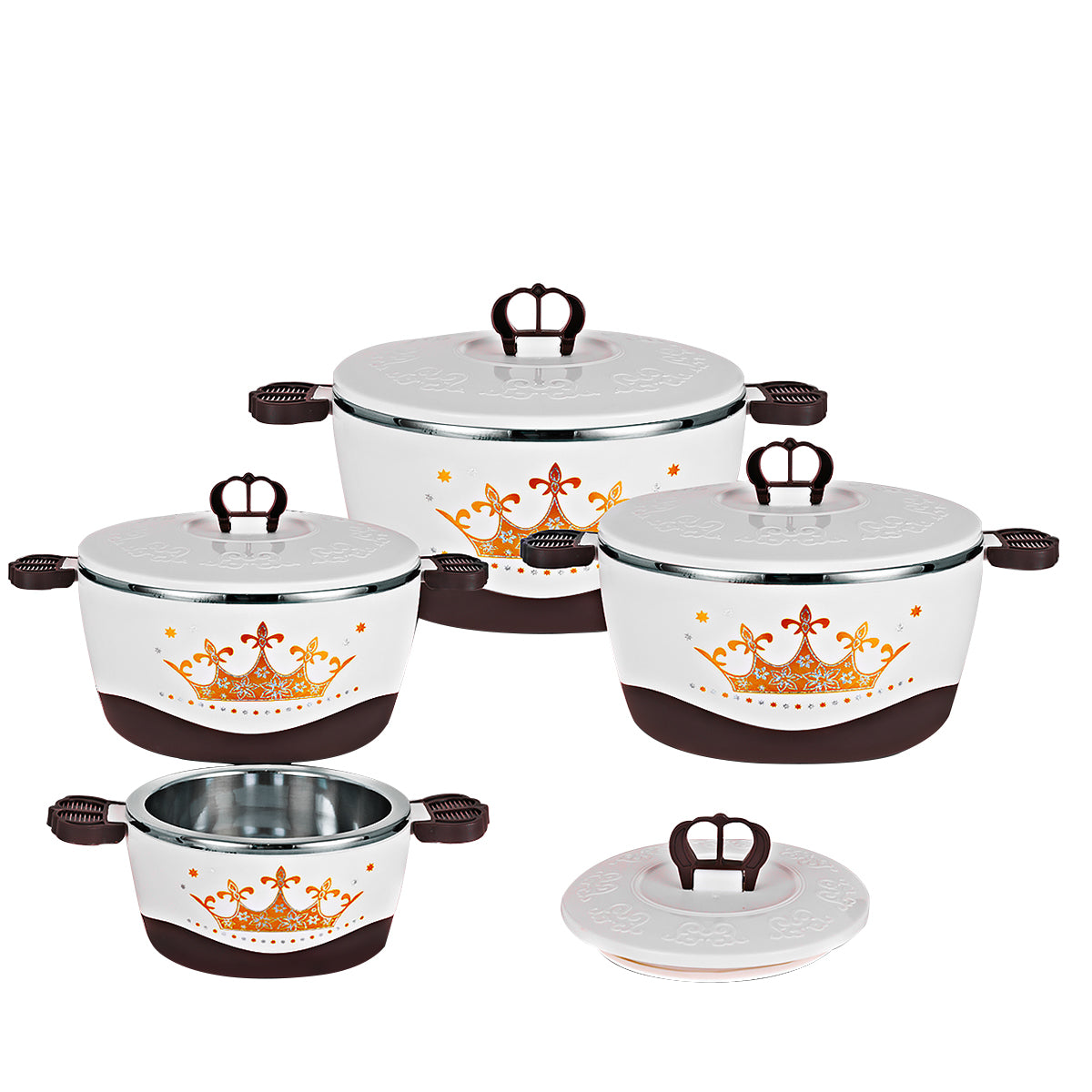 Caserola termica, set 4 piese, cu interior din inox, Naimeed D4815, Maro