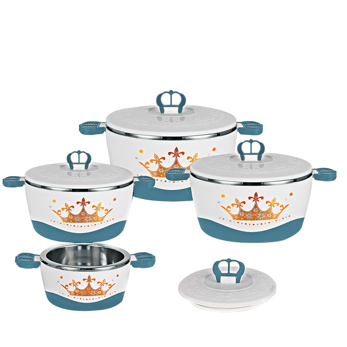 Caserola termica, set 4 piese, cu interior din inox, Naimeed D4815, Turcoaz