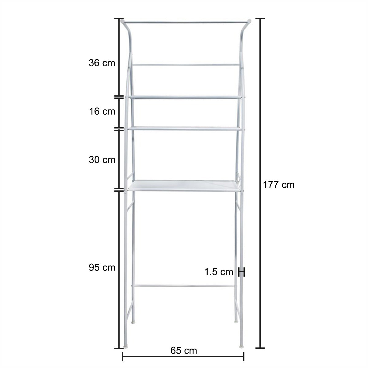 Raft de baie, 3 polite deasupra masinii de spalat, Naimeed D4824, 177x65x25 cm, Alb