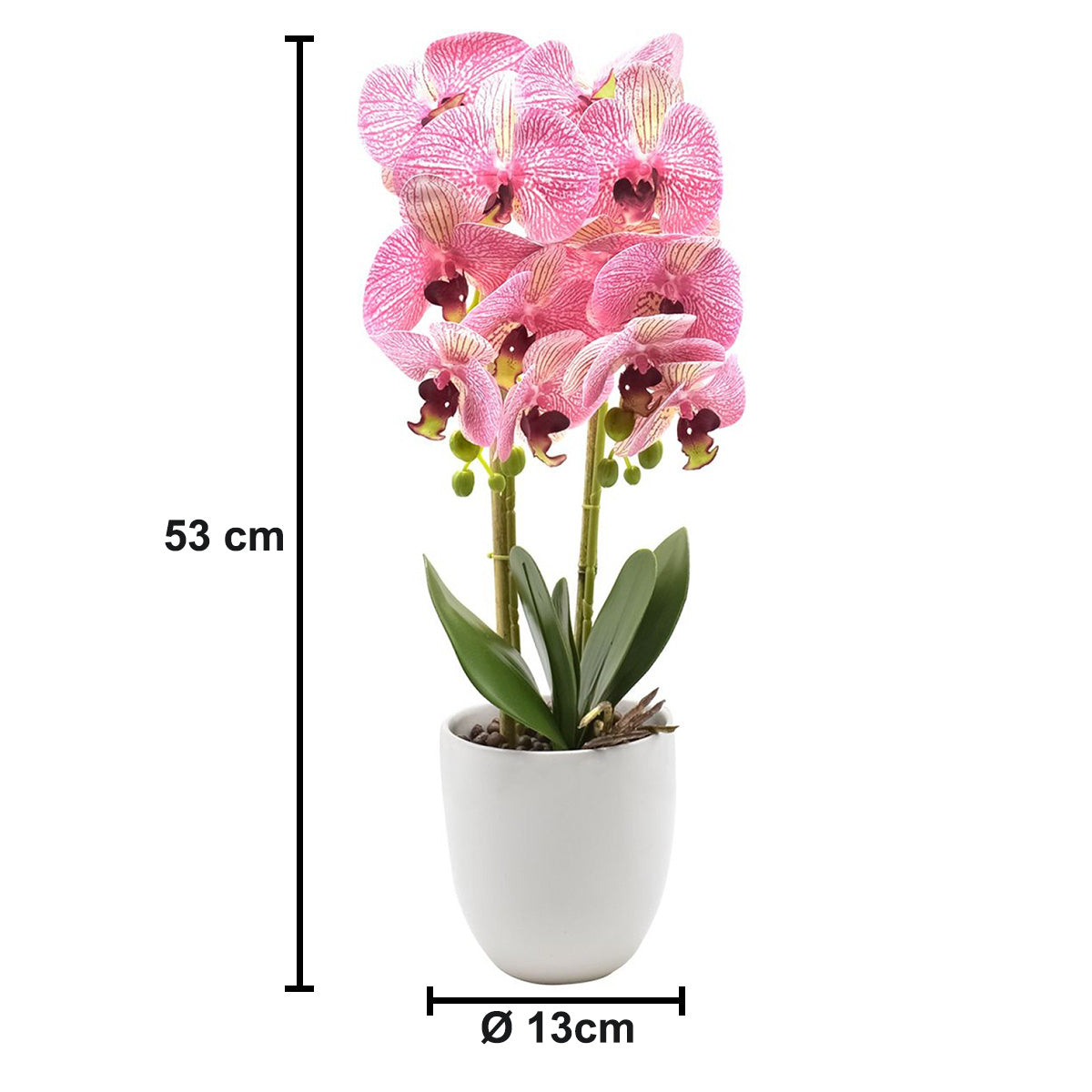 Orhidee cu aspect natural in ghiveci ceramic, 53 cm, Naimeed D4846, Roz