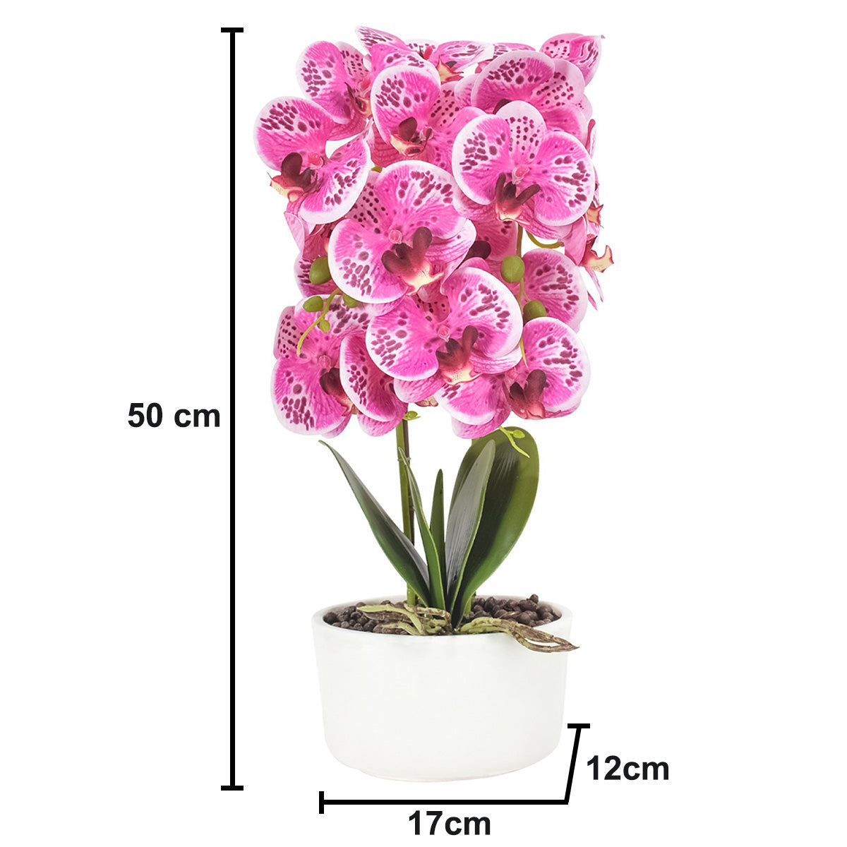 Orhidee cu aspect natural in ghiveci ceramic, 50 cm, Naimeed D4848, Roz