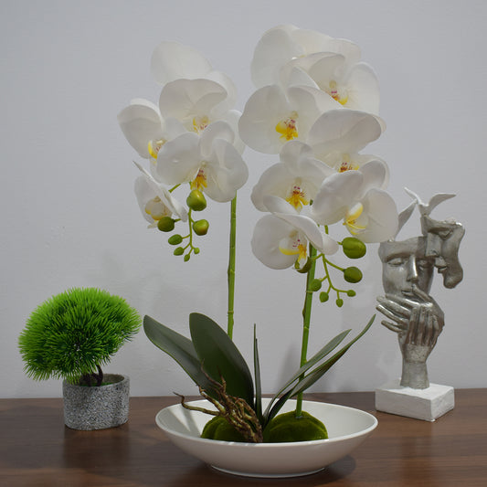 Orhidee cu aspect natural in ghiveci ceramic, 49 cm, Naimeed D4852, Alb