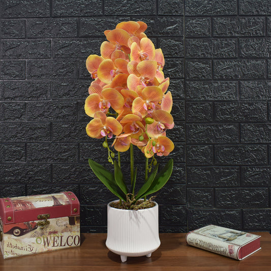 Orhidee cu aspect natural in ghiveci ceramic, 70 cm, Naimeed D4855, Portocaliu