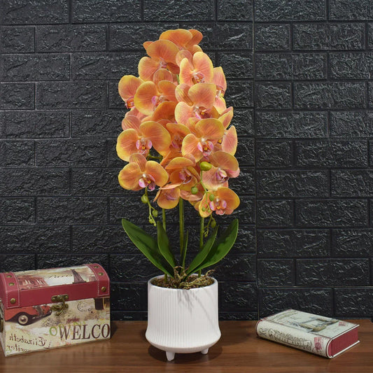 Orhidee cu aspect natural in ghiveci ceramic, 70 cm, Naimeed D4855, Portocaliu - 221.ro