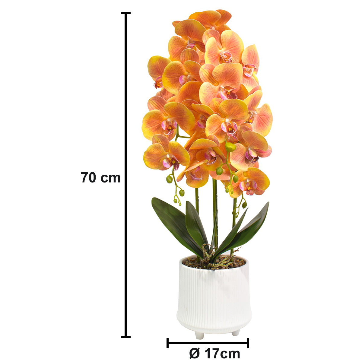 Orhidee cu aspect natural in ghiveci ceramic, 70 cm, Naimeed D4855, Portocaliu