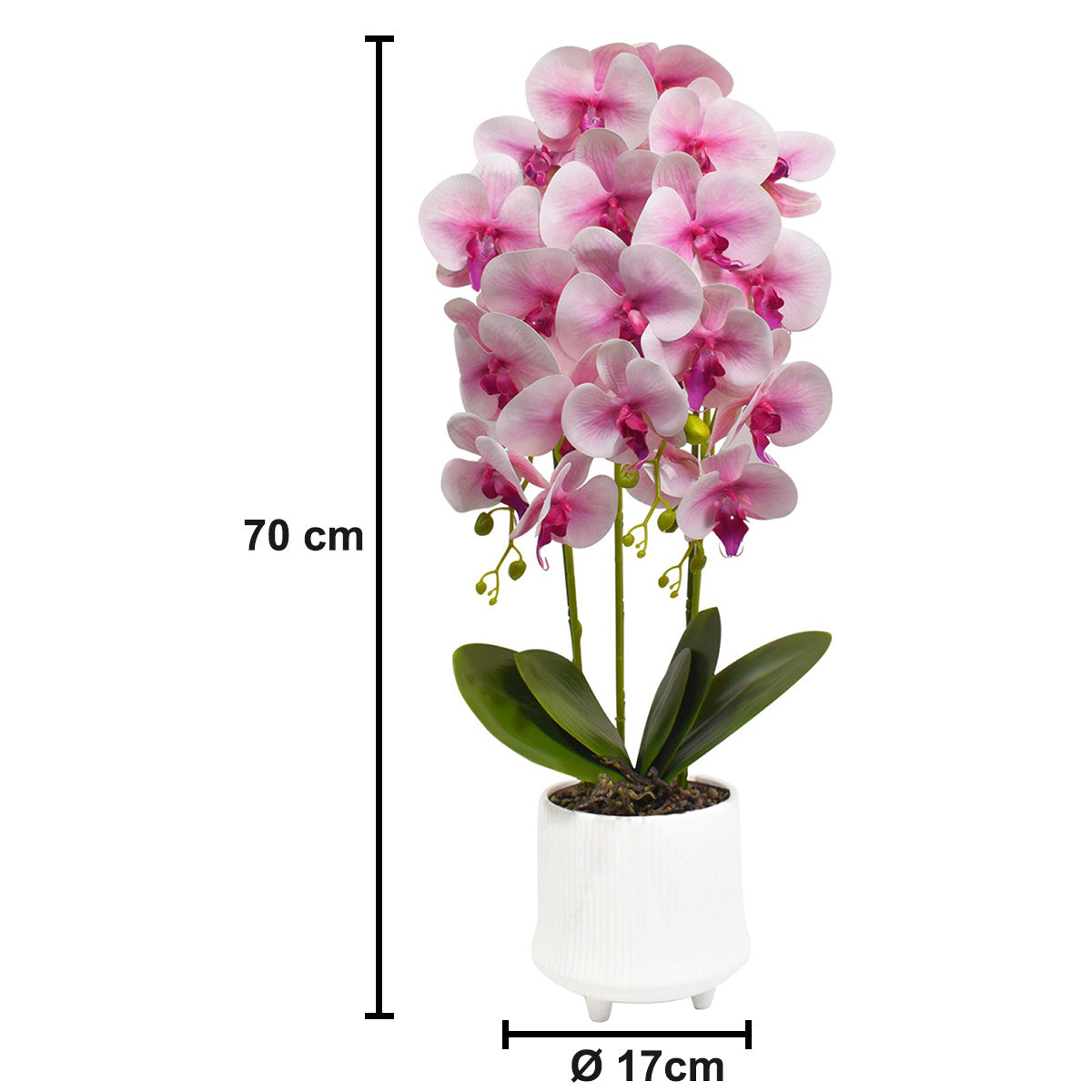 Orhidee cu aspect natural in ghiveci ceramic, 70 cm, Naimeed D4855, Roz