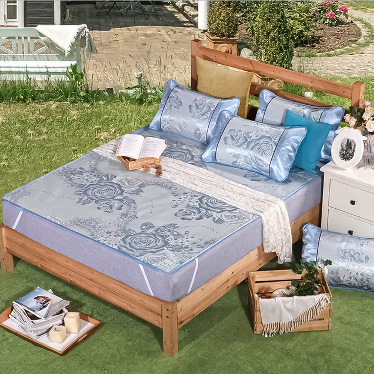 Set lenjerie pat dublu, latime 180cm, Naimeed D4912, Albastru