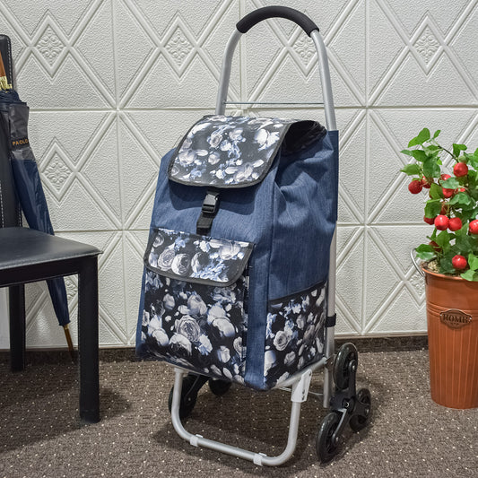 Carucior de piata pliabil, cadru din aluminiu, roti din silicon, Naimeed D4948, 6 roti, 49 L, Albastru - 221.ro