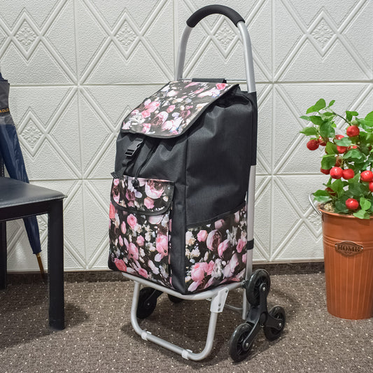 Carucior de piata pliabil, cadru din aluminiu, roti din silicon, Naimeed D4948, 6 roti, 49 L, Negru/Rosu