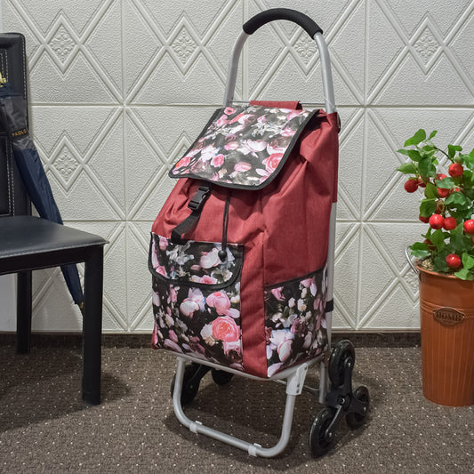 Carucior de piata pliabil, cadru din aluminiu, roti din silicon, Naimeed D4948, 6 roti, 49 L, Rosu