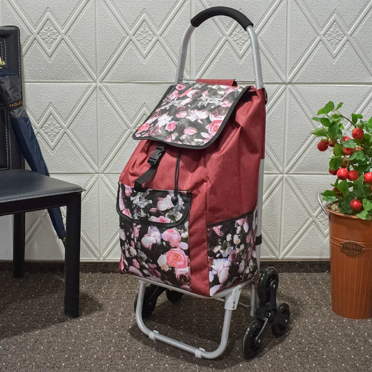 Carucior de piata pliabil, cadru din aluminiu, roti din silicon, Naimeed D4948, 6 roti, 49 L, Rosu - 221.ro