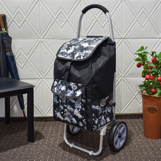 Carucior de piata pliabil, cadru din aluminiu, Naimeed D4949, 2 roti, 49 L, Negru/Albastru