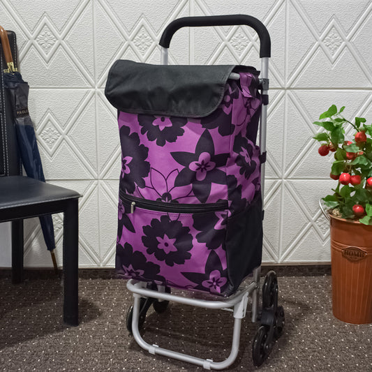 Carucior de piata pliabil, cadru din aluminiu, roti din silicon, Naimeed D4950, 6 roti, 49 L, Roz