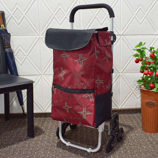 Carucior de piata pliabil, cadru din aluminiu, roti din silicon, Naimeed D4950, 6 roti, 49 L, Rosu