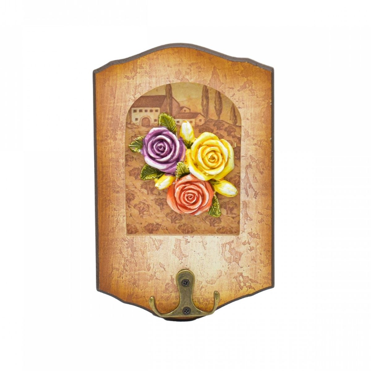 Cuier decorativ cu carlig dublu, Naimeed D50-10, 11x17x0.8 cm, Maro
